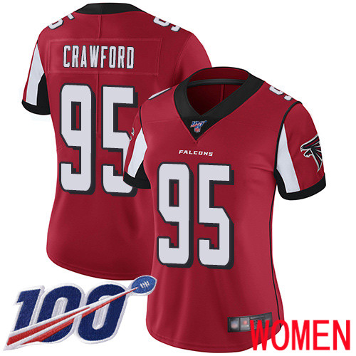 Atlanta Falcons Limited Red Women Jack Crawford Home Jersey NFL Football #95 100th Season Vapor Untouchable